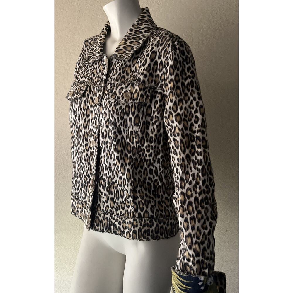TOMMY BAHAMA TWO PALMS LAGOON LEOPARD 100% LINEN RAW EDGE FLIP CUFF JACKET Large - Picture 8 of 16